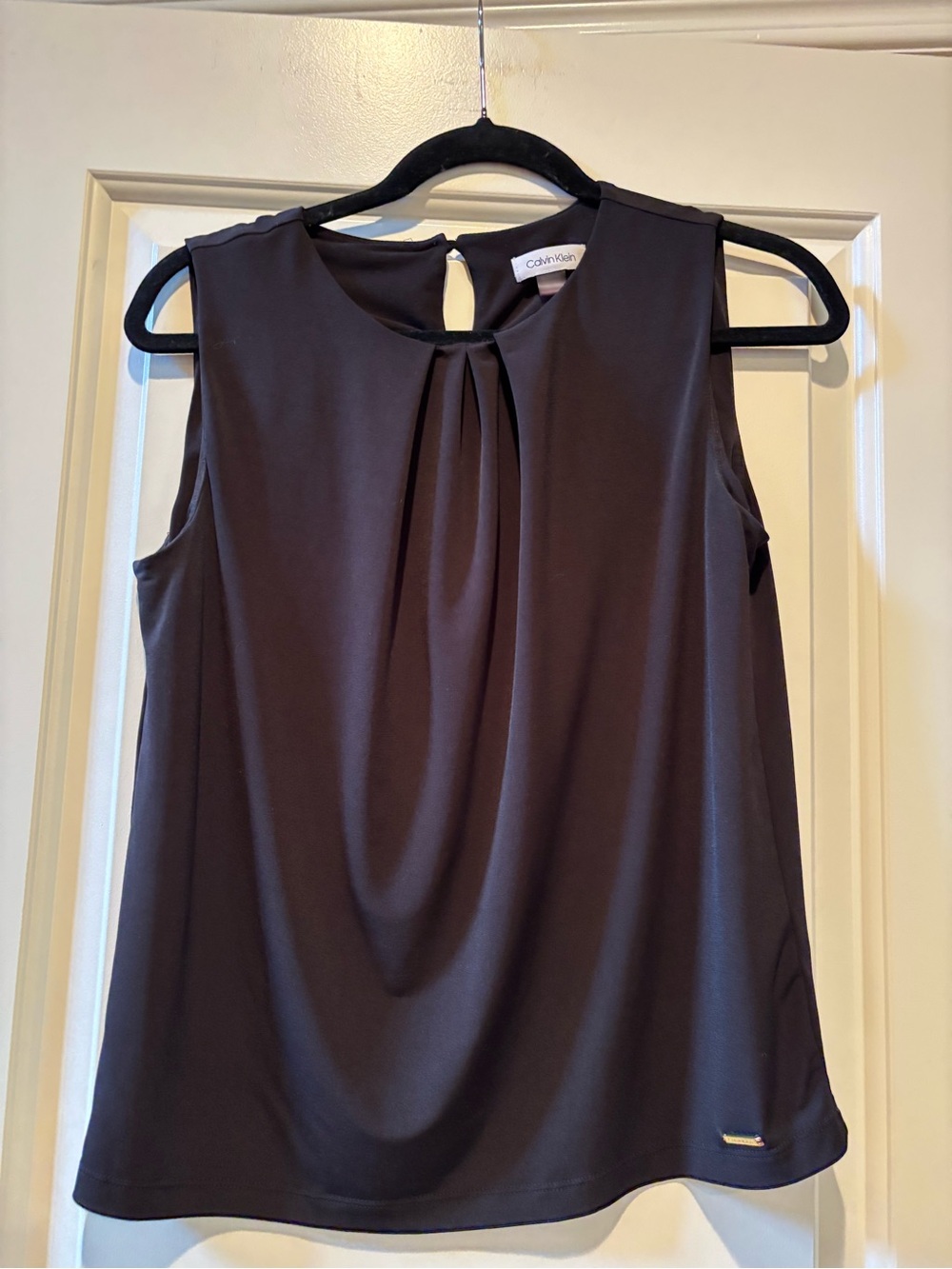 Calvin Klein Black Pleated Keyhole Sleeveless Tunic